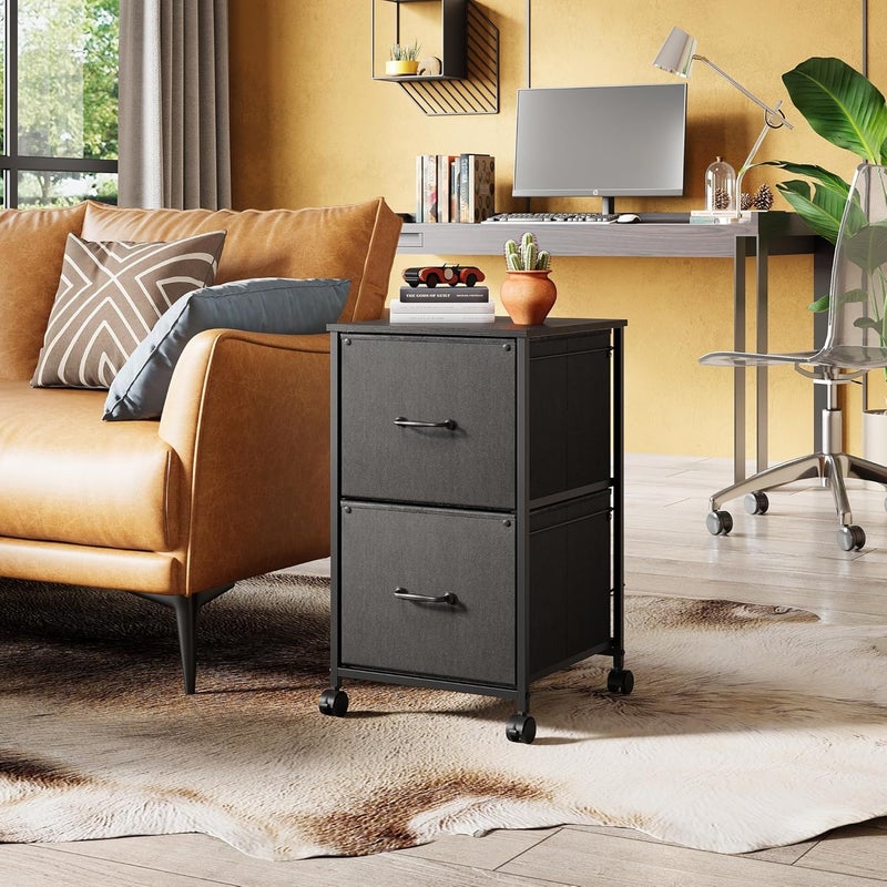 DEVAISE 2 Drawer Mobile File Cabinet, Rolling Printer Stand, Fabric Vertical Filing Cabinet fits A4 or Letter Size for Home Office, Black - Image 2
